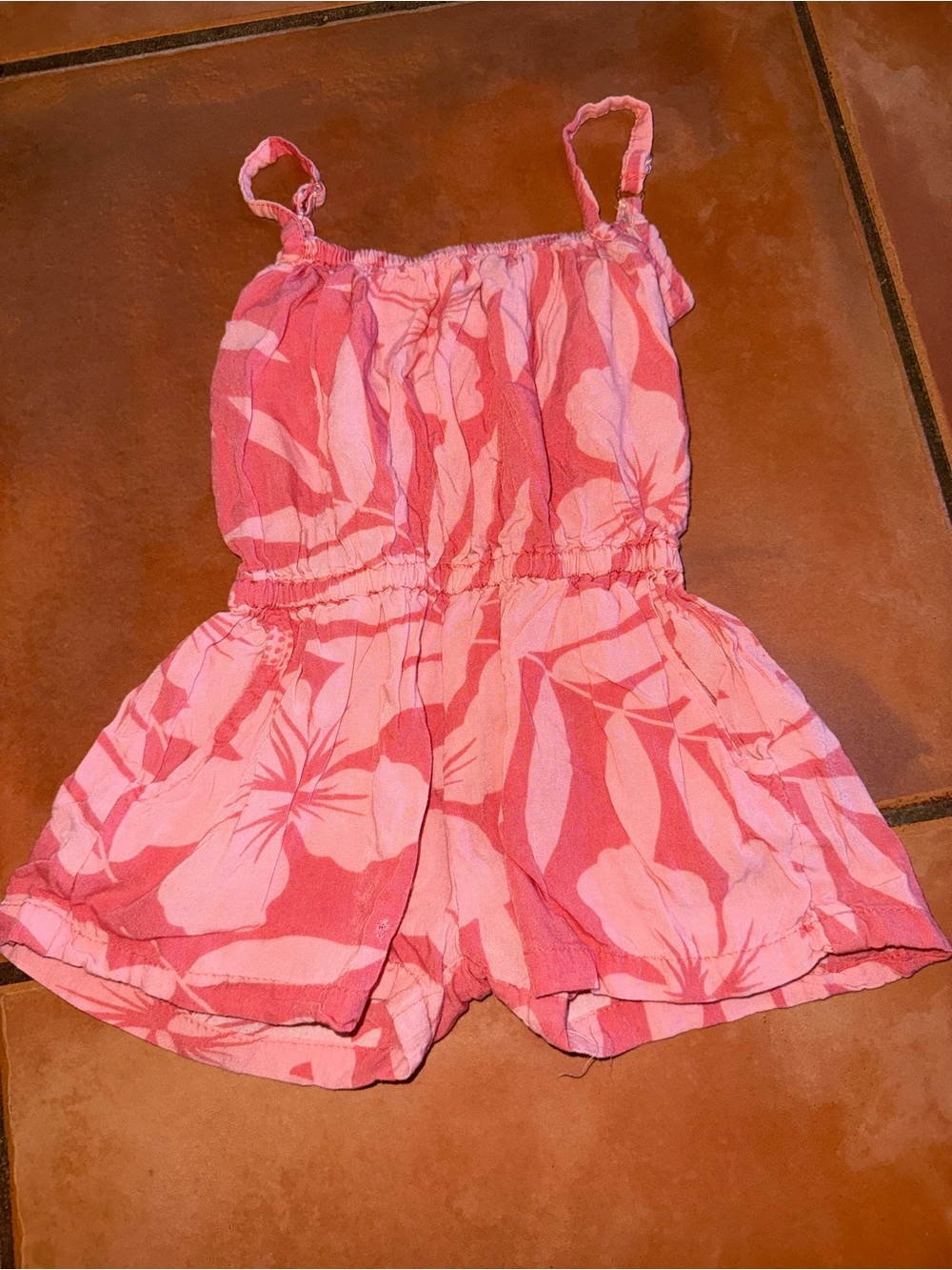 Girls Pink Floral Strappy Romper